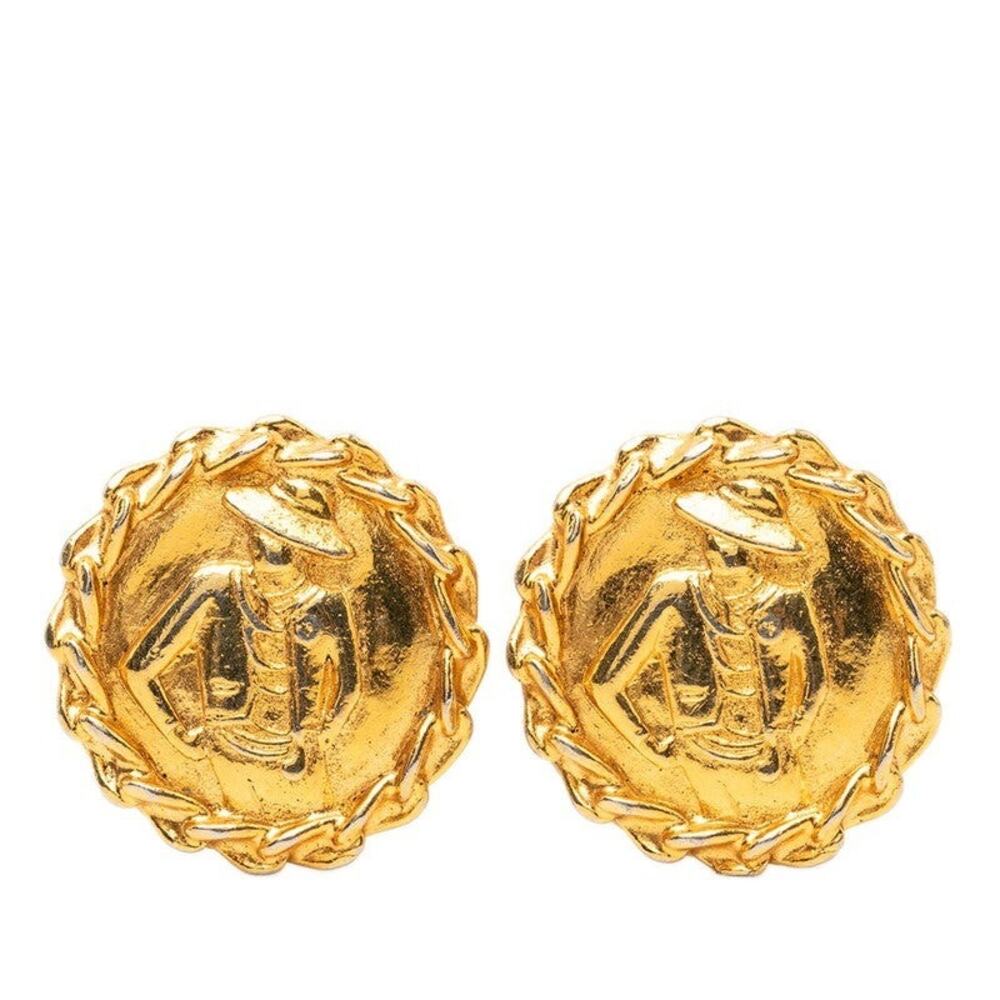 Chanel Mademoiselle Round Earrings Gold Plated